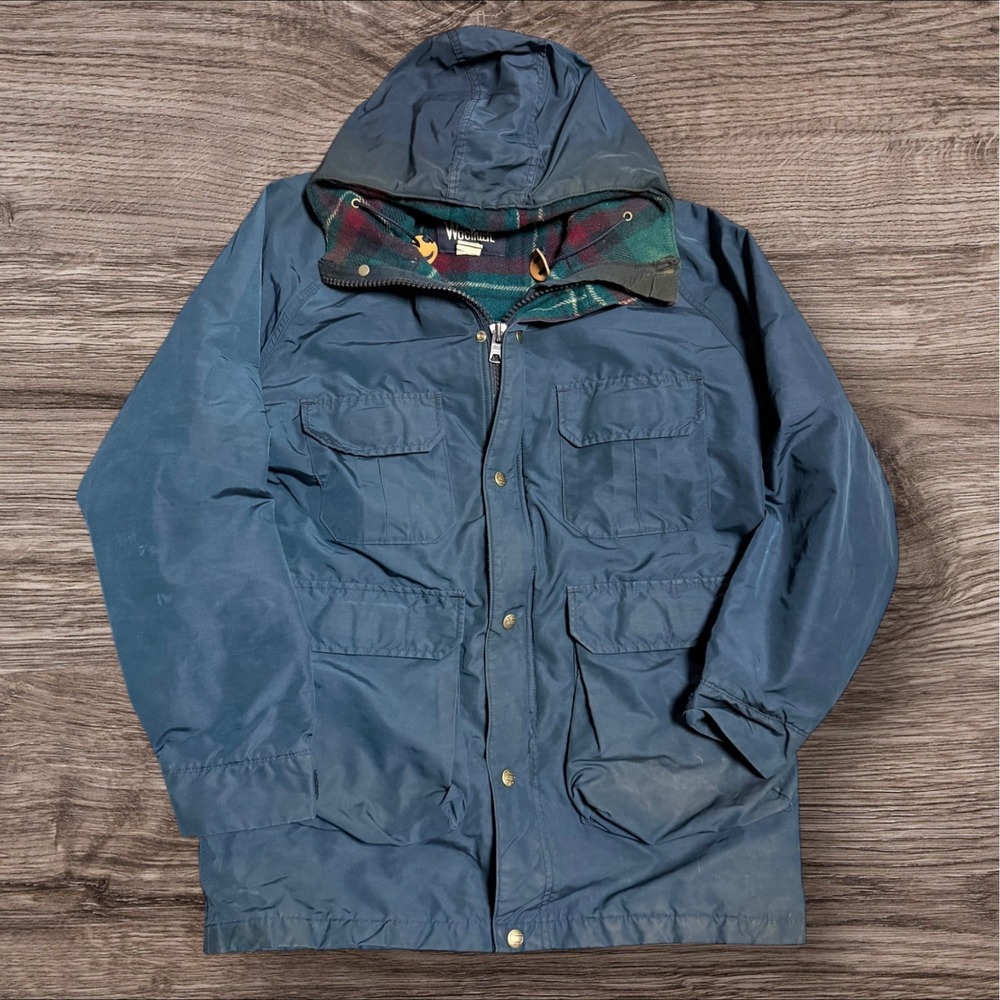 Vtg USA Woolrich Field Jacket Men's Blue Wool Lined Blanket Barn Coat Size M
